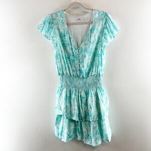 Vineyard Vines Short Flutter Sleeve Tiered Smocked Waist Mini Dress Mint Green S
